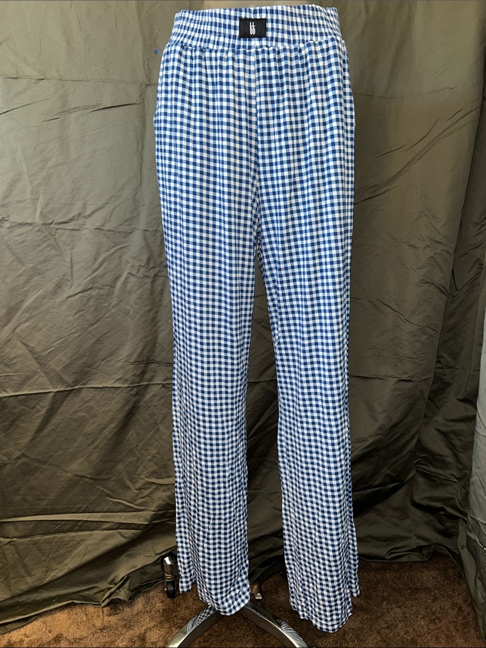 Women’s Blue Gingham Sleep Pants - Elastic Waist